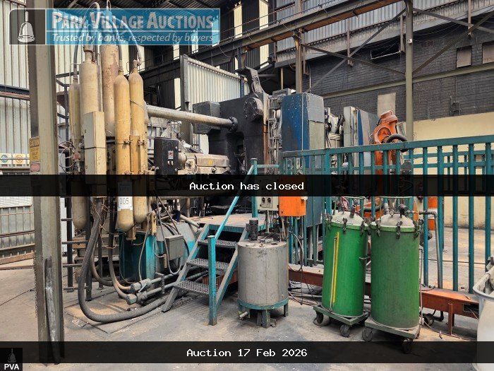 2004 BUHLER EVOLTUTION B140D DIE CASTING MACHINE, HORIZONTAL HIGH PRESSURE, 14000KN LOCKING FORCE, BUHLER DATNET CONTROLLER. - SN 10381008 WITH ABB BUHLROB ROBOT AND STRIKOWESTOFEN W1700S PRODOS DOSING FURNACE, 1700KG CAPACITY - SN 9049