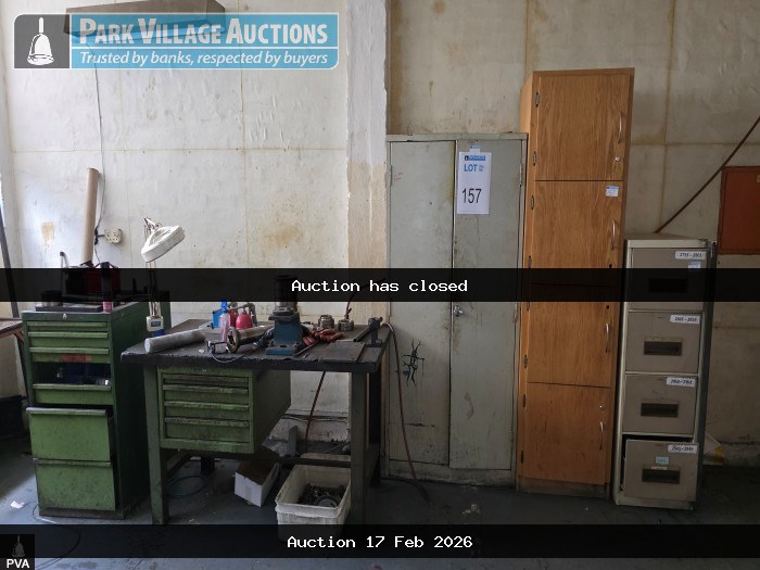 CONTENTS OF ROOM - 3 X STEEL 2 DOOR CUPBOARDS, 2 X OFFICE CHAIRS, 2 X STEEL WORKBENCHES AND 2 X OFFICE CHAIRS