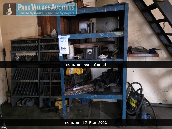 6 X STEEL 2 DOOR CUPBOARDS, STEEL SHELVING, SPOT FLOOD LIGHTS, CHAIRS, ETC.