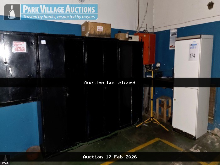 CONTENTS OF WORKSHOP - 8 X ASSORTED STEEL CABINETS, STEEL BENCH AND TABLE COMBO, LINDE FRIDGE AND 1 X STEEL TABLE
