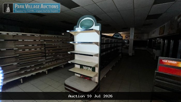 6M X 1.85 EXPANDED METAL DUAL SIDE ISLE GROCERY DISPLAY SHELVING WITH 4 TIER WOODEN SHELVING INSERTS AND VENEER FRONT END EXTRENSIONS