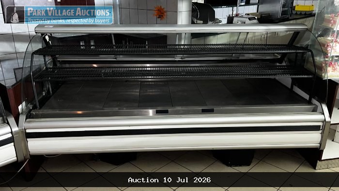 JUST 3M SINGLE PHASE DISPLAY FREEZERS WITH SLIDING GLASS TOPS, COATED WIRE INSERTS, FLUORESCENT LIGHT TUBING AND TEMP INDICATORS CONNECTED TO THE OUTSIDE COMPRESSOR FROZEN PRODUCTS