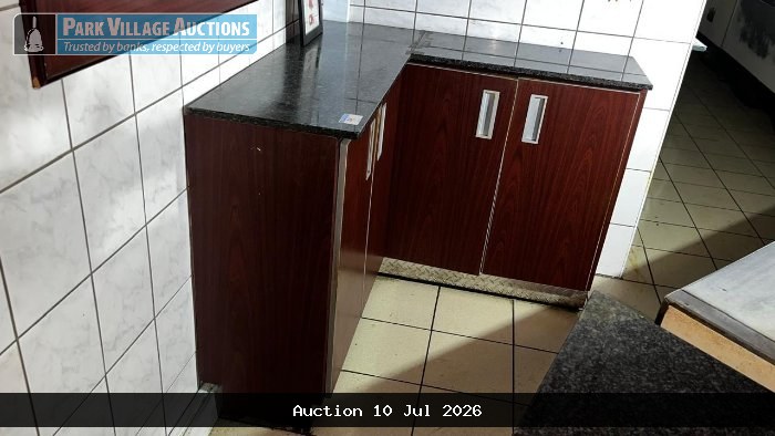 L-SHAPE DARK VENEER GRANITE TOP 4 DOOR CUPBAORD