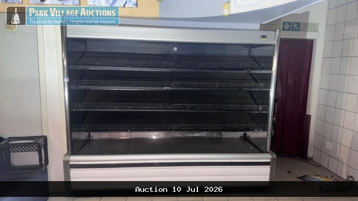 CONCORD 3M UPRIGHT DISPLAY FRIDGE WITH ADJUSTABLE SHELVING, FLUORESCENT LIGHT TUBING AND TEMP INDICATOR CONNECTED TO THE OUTSIDE COMPRESOR FRESH MEAT