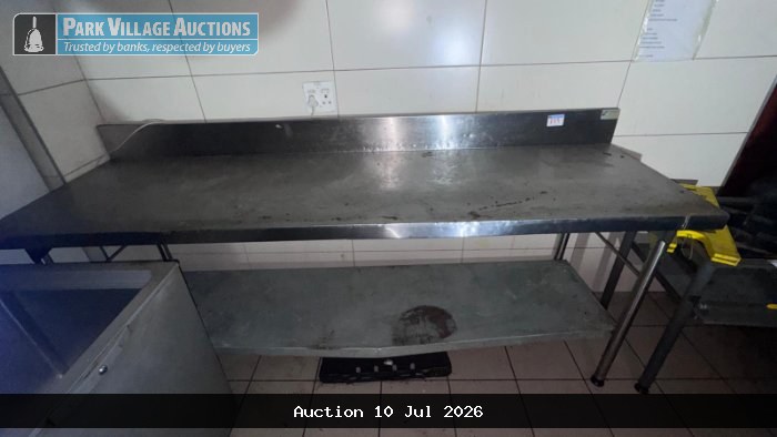 CATERWARE 2.2M STAINLESS STEEL SPLASH BACK PREP TABLE WITH BOTTOM SHELF