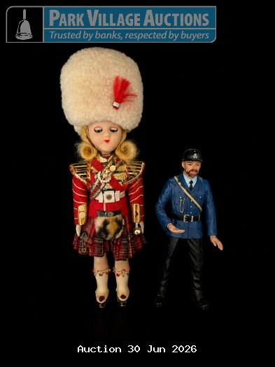VINTAGE SCOTTISH GUARD DOLL WITH DETAILED COSTUME AND COMPANION POLICE FIGURE