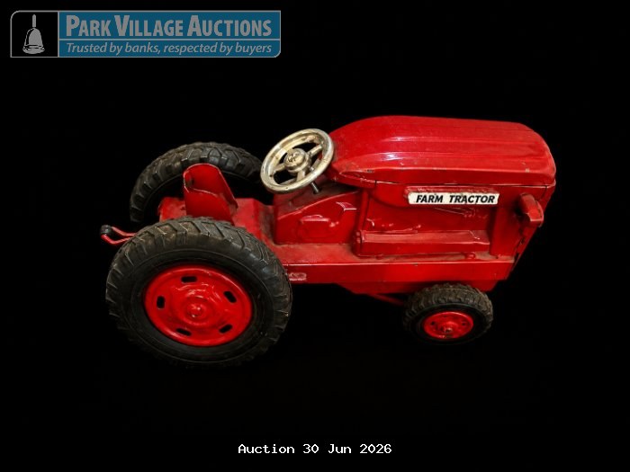 VINTAGE RED FARM TRACTOR TOY WITH CLASSIC METAL DETAILING