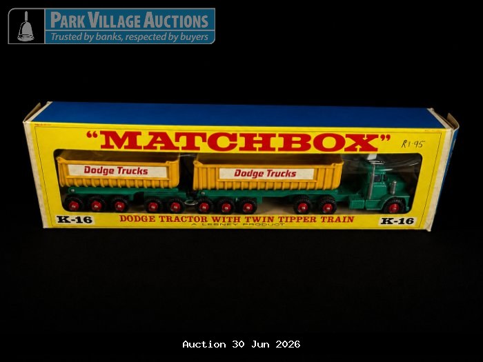 BOXED MATCHBOX DODGE TRACTOR WITH TWIN TIPPER TRAIN