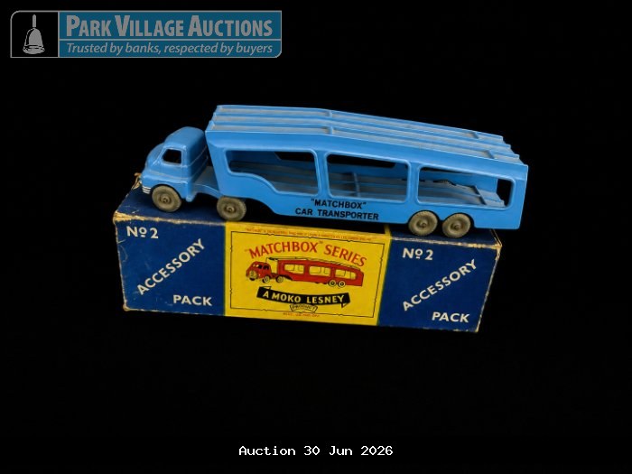 BLUE MATCHBOX CAR TRANSPORTER MODEL WITH ORIGINAL ACCESSORY PACK BOX