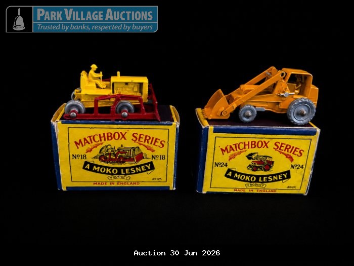 TWO MATCHBOX SERIES MOKO LESNEY CONSTRUCTION MODELS WITH ORIGINAL BOXES, INCLUDING A BULLDOZER AND LOADER