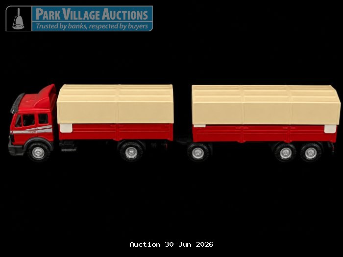 NZG MODELLE RED DIE-CAST MERCEDES-BENZ 1729 MODEL TRUCK WITH MATCHING COVERED TRAILER