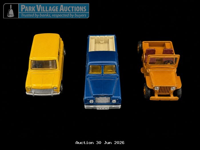 DINKEY TOYS & GORGI DIE-CAST MODEL VEHICLES, INCLUDING A YELLOW VAN, BLUE PICKUP AND ORANGE JEEP