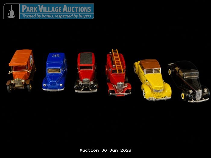 MATCHBOX MODELS OF YESTERYEAR, SOLIDO & DAYS GONE COLLECTION OF SIX VINTAGE-STYLE DIE-CAST MODEL CARS, INCLUDING CLASSIC SALOONS, DELIVERY VEHICLES