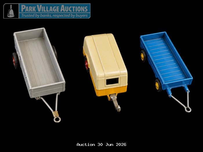 DINKEY TOYS 3 X ASSORTED DIE-CAST TRAILER MODELS, INCLUDING SILVER, CREAM AND BLUE TOW TRAILERS