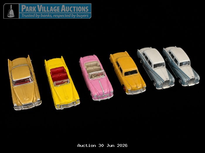 DINKEY COLLECTION OF 6 X VINTAGE-STYLE DIE-CAST MODEL CARS IN ASSORTED COLOURS, INCLUDING CONVERTIBLES AND CLASSIC SALOON CARS