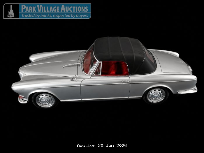 JADI MODELCRAFT BMW 503, SILVER DIE-CAST CLASSIC CONVERTIBLE MODEL WITH BLACK SOFT-TOP ROOF, RED INTERIOR