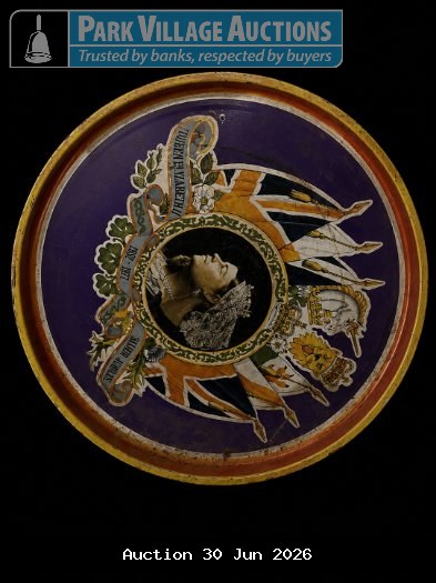 VINTAGE 1977 QUEENS SILVER JUBILEE COMMEMORATIVE TIN WITH PURPLE FINISH, ROYAL PORTRAIT AND UNION JACK DETAILING