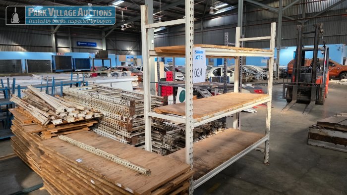 STEEL MULTI TIER LIGHT INDUSTRIAL DISPLAY SHELVING - DISMANTLED CONTAINING 30 UPRIGHTS