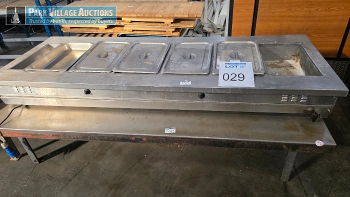 STAINLESS STEEL BAINE MARIE FOOD WARMER AND 2 X TABLES