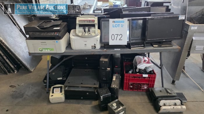 15 X ASSORTED POS MONITORS, CASH DRAWERS, PRINTERS, COUNTERS, ETC. - EXCLUDING STEEL TABLE