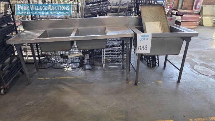 1 X STAINLESS STEEL DOUBLE BOWL SINK AND 1 X STAINLESS STEEL SINGLE BOWL SINK