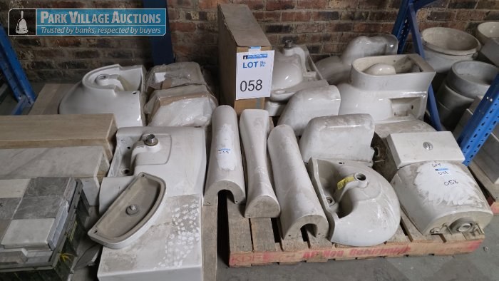 ASSORTED SINKS, TOILET TUBS AND ASSORTED PLUMBING ACCESSORIES - EXCLUDING SHELVING