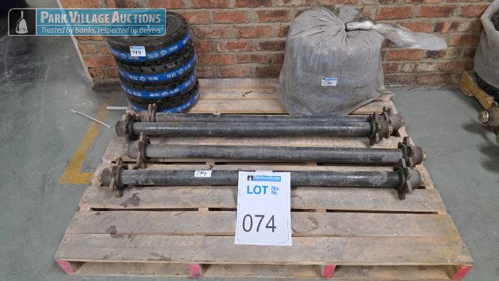 8 X 4.00-8 6 HOLE RUBBER WHEELS AND 4 X UNIVERSAL AXLES