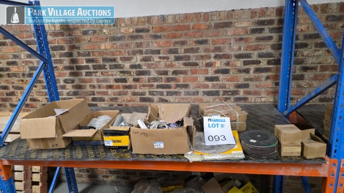 ASSORTED CONTENTS OF SHELVING - A3 PAPERS, HAIR BRUSHES, WATER VALVES, CUTTING DISCS, CLAMPS, ECT. - EXCLUDING SHELVING