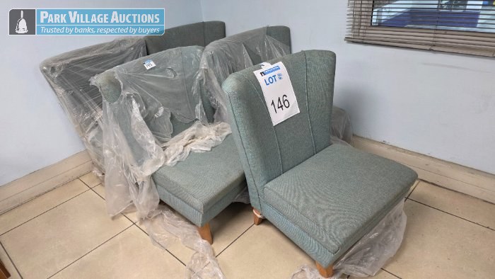 5 X GREEN FABRIC WOODEN CHAIRS