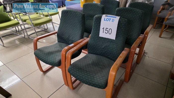 6 X GREEN FABRIC WOODEN CHAIRS