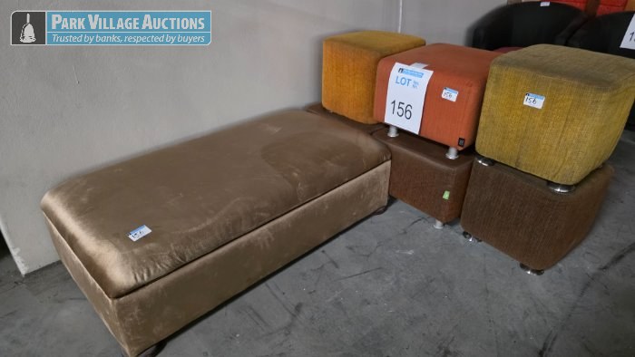7 X ASSORTED FABRIC OTTOMANS