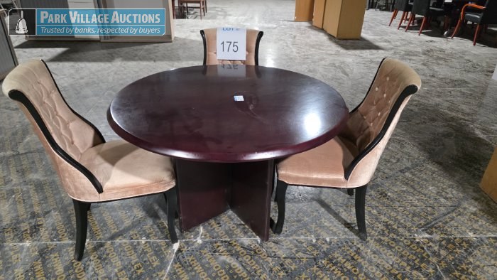 3 X CREAM VELVET WOODEN CHAIRS AND WOODEN CONFERENCE TABLE