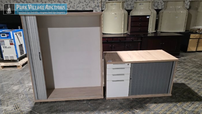 WOODEN SLIDING ROLLER DOOR CABINET AND CREDENZA