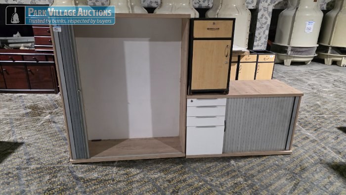 WOODEN SLIDING ROLLER DOOR CABINET AND CREDENZA
