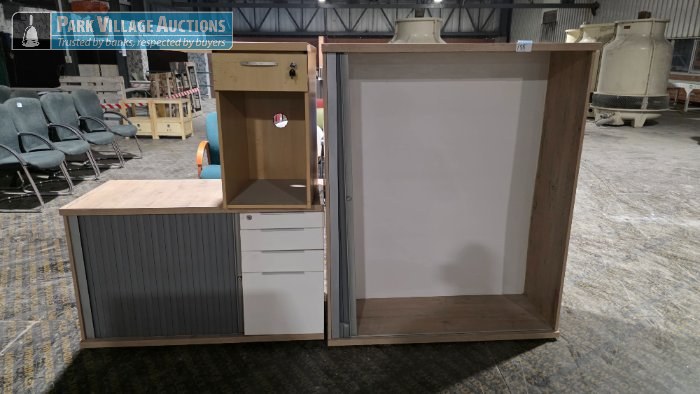 WOODEN SLIDING ROLLER DOOR CABINET AND CREDENZA