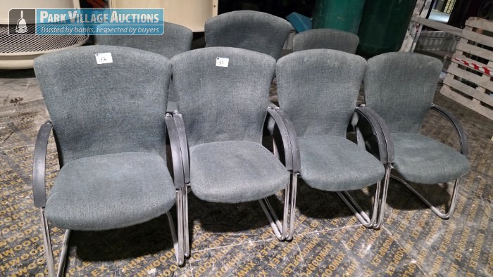 7 X GREEN FABRIC STAINLESS STEEL VISITORS CHAIRS
