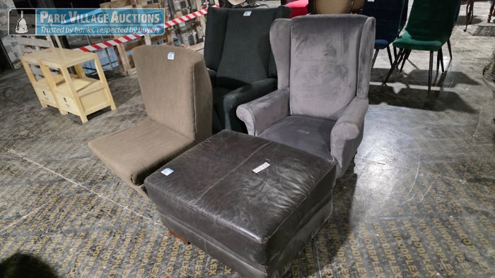 3 X ASSORTED ARM CHAIRS AND LEATHER COFFEE TABLE