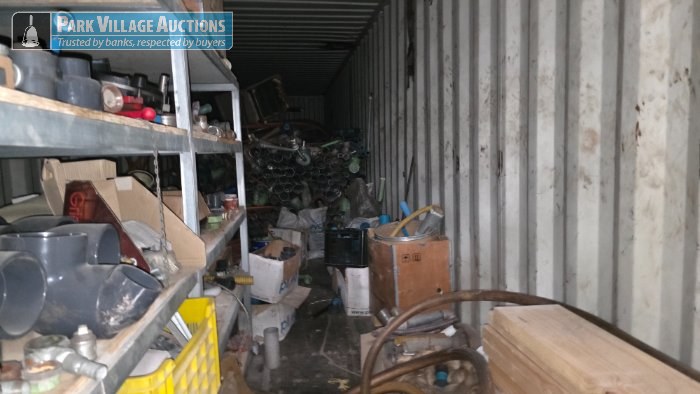 CONTENTS OF CONTAINER - STEEL MULTI TIER SHELVING, GALVANIZED ELBOW, CONNECTORS, PVC CONNECTORS AND VALVES
