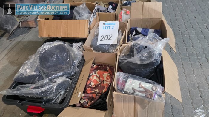 ASSORTED BRANDED PPE, CLOTHING, BAGS, ETC.