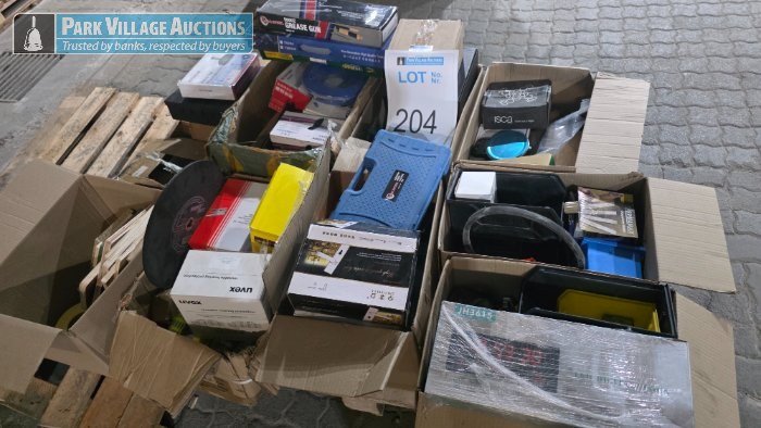 ASSORTED GENERAL EQUIPMENT - BRUSH CLEANING SET, GREASE GUN, PROJECTOR MOUNT BRACKET, QR CODE SCANNER, ETC.