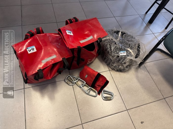 2 X FIELD RESCUE BAGS CONTAINING - SLINGS, SHACKLES CARIBINERS, AND ROPE
