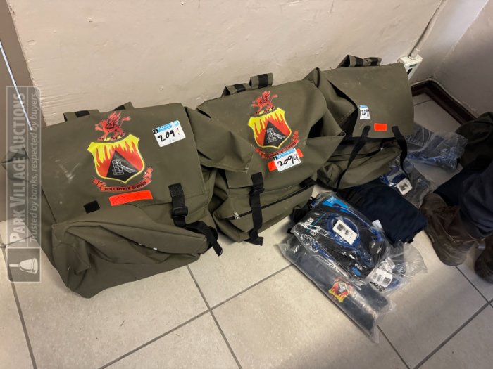 5 X FIELD RESCUE BAGS CONTAINING - CAMEL PACK, BODY COOLING GARMENT, EXTRA BLADDERS, PROTECTION KITS
