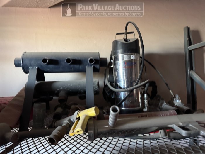 LOT TOP SHELF CONTENTS, PUMP, HOSES - EXCLUDING SHELVING