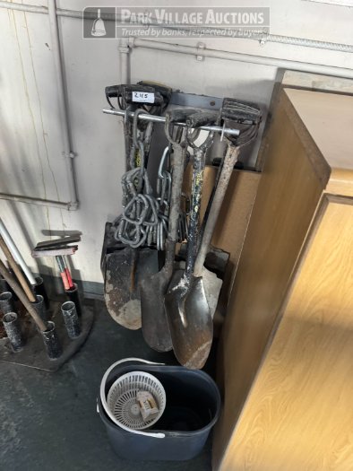 LOT SPADES, BROOMS, CONTENTS OF CABINETS, CHAIN BLOCKS