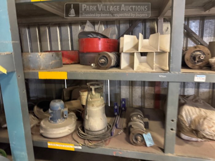 CONTENTS OF SHELVES - VARIOUS ELECTRICAL COMPONENTS, PUMPS