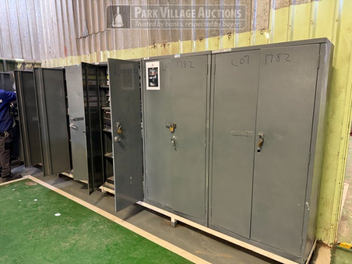 6 X CABINETS OF SPARES, TOOLING, ASSORTED SPANNERS, ELECTRICAL SPARES. PPE, ETC.