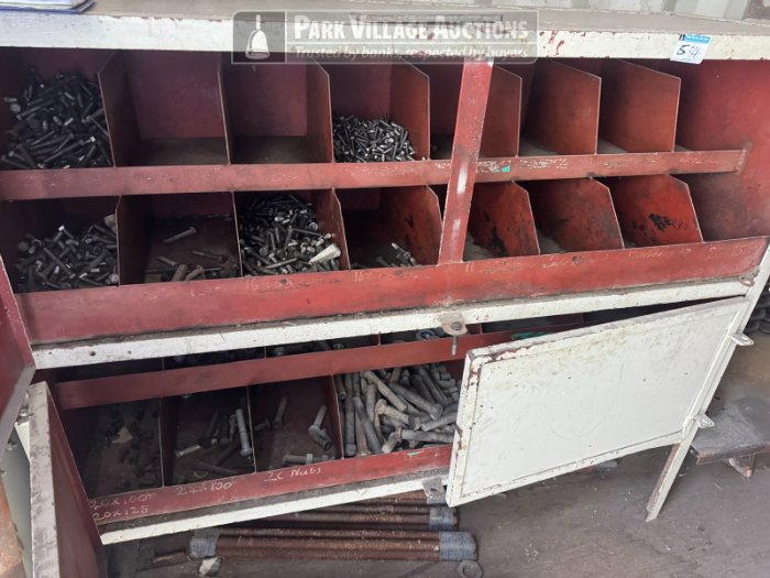 CONTENTS OF CONTAINER -  CONTAINER NOT INCLUDED, NUTS, BLOTS, PLUMBER BLOCKS, SPRING V BELTS, CLAMPS, VALVES, PULLEYS, SEALS