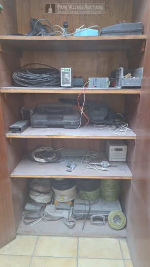 CONTENTS OF WOODEN CABINET, CABLES, BLOWER, ETC.