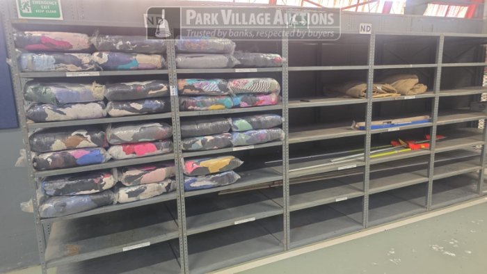 10 X STEEL SHELVING WITH WASTE CLOTHS RAGS