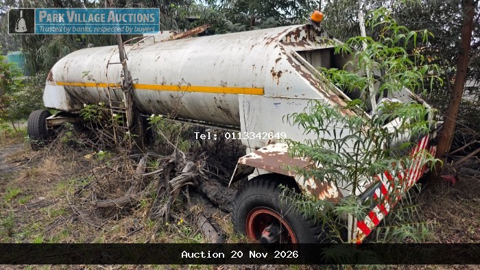 1 X DRAW BAR SINGLE AXLE TANKER - NOT TOWABLE, NO NATIS